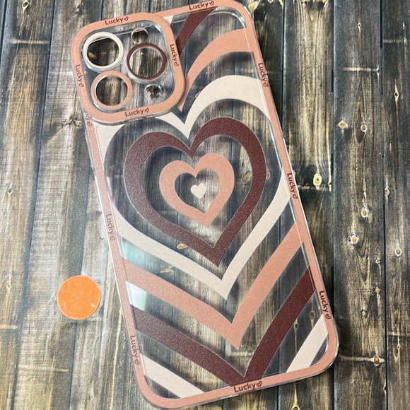 5for$10 Looped Brown Heart Transparent Lucky IPhone 13 Pro Max Phone Case - Picture 4 of 4